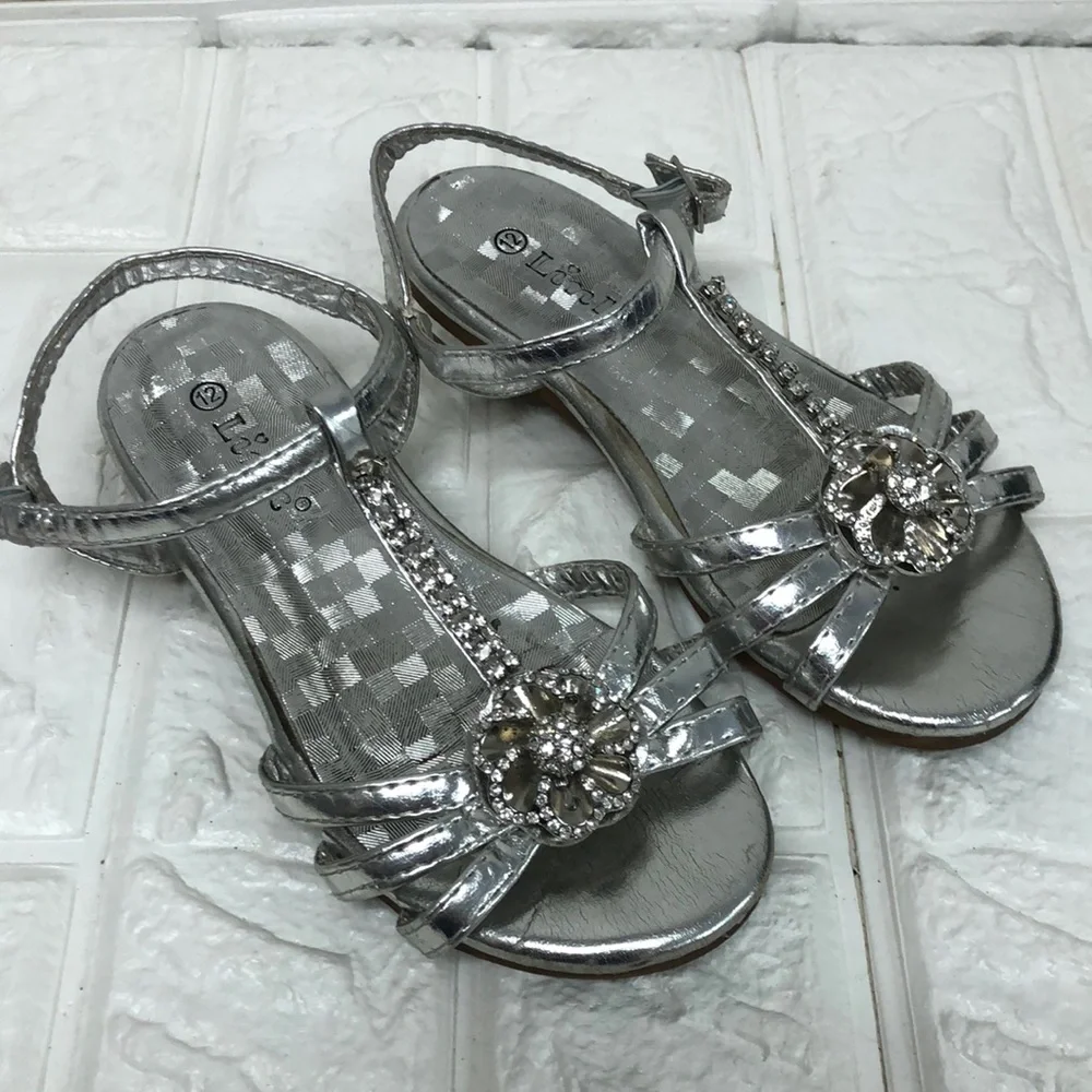 Link little girl fancy‎ silver sandals rhinestones size 12 wedding flower girl
